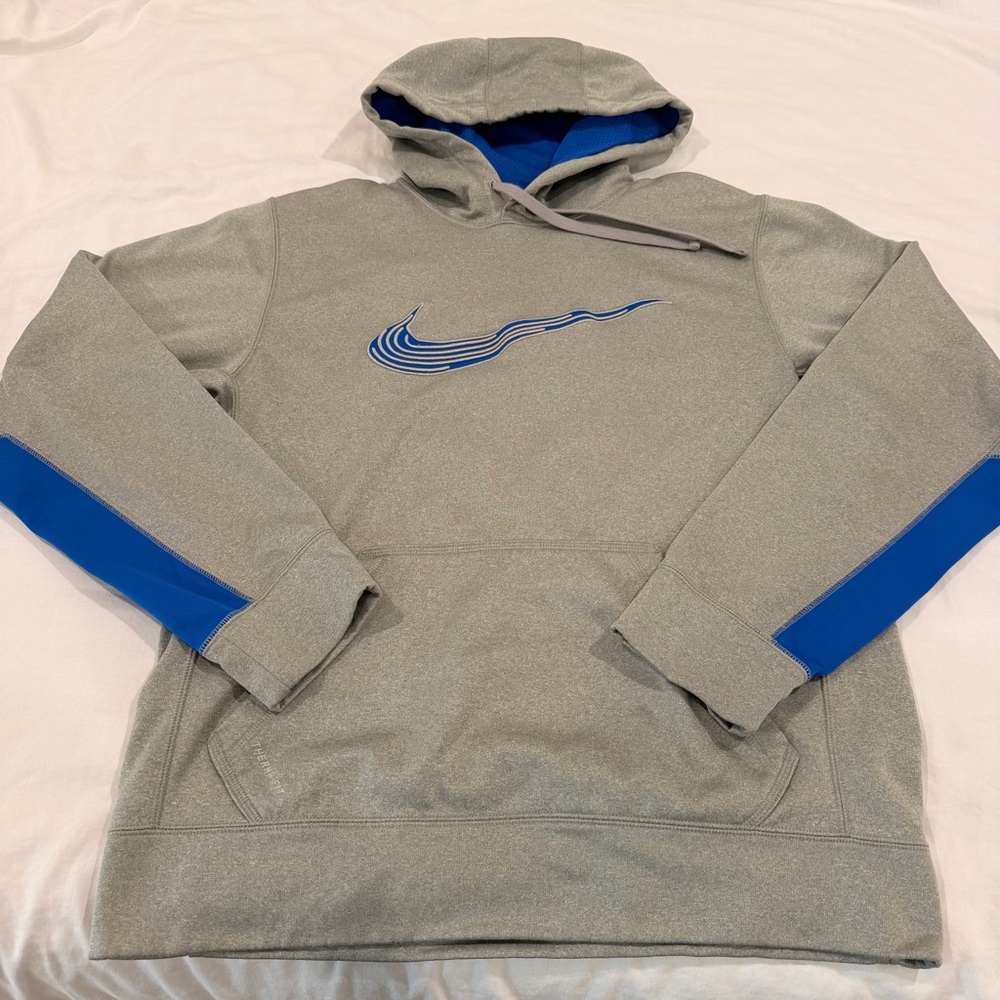 Nike Grey Hoodie with Royal Blue Accents